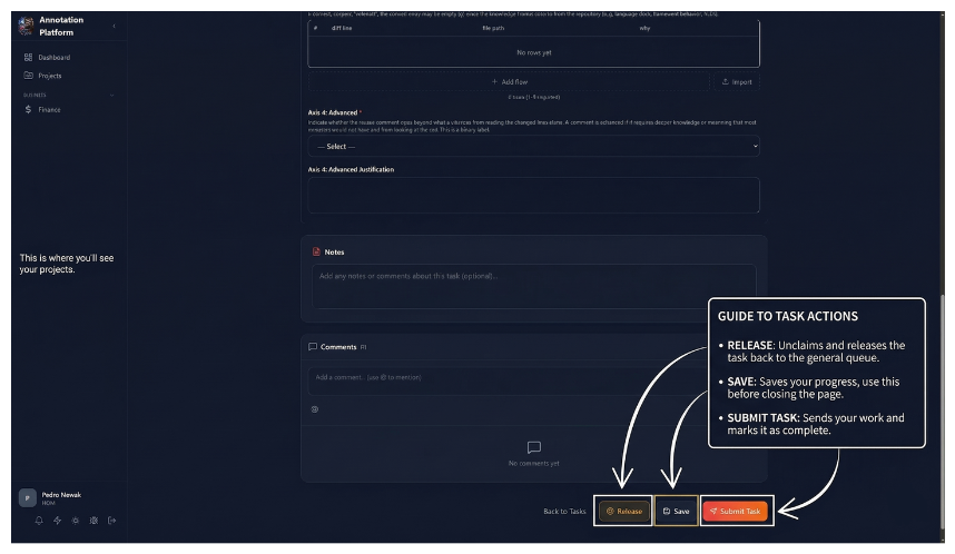 Task view showing Release, Save, and Submit Task buttons at the bottom of the page